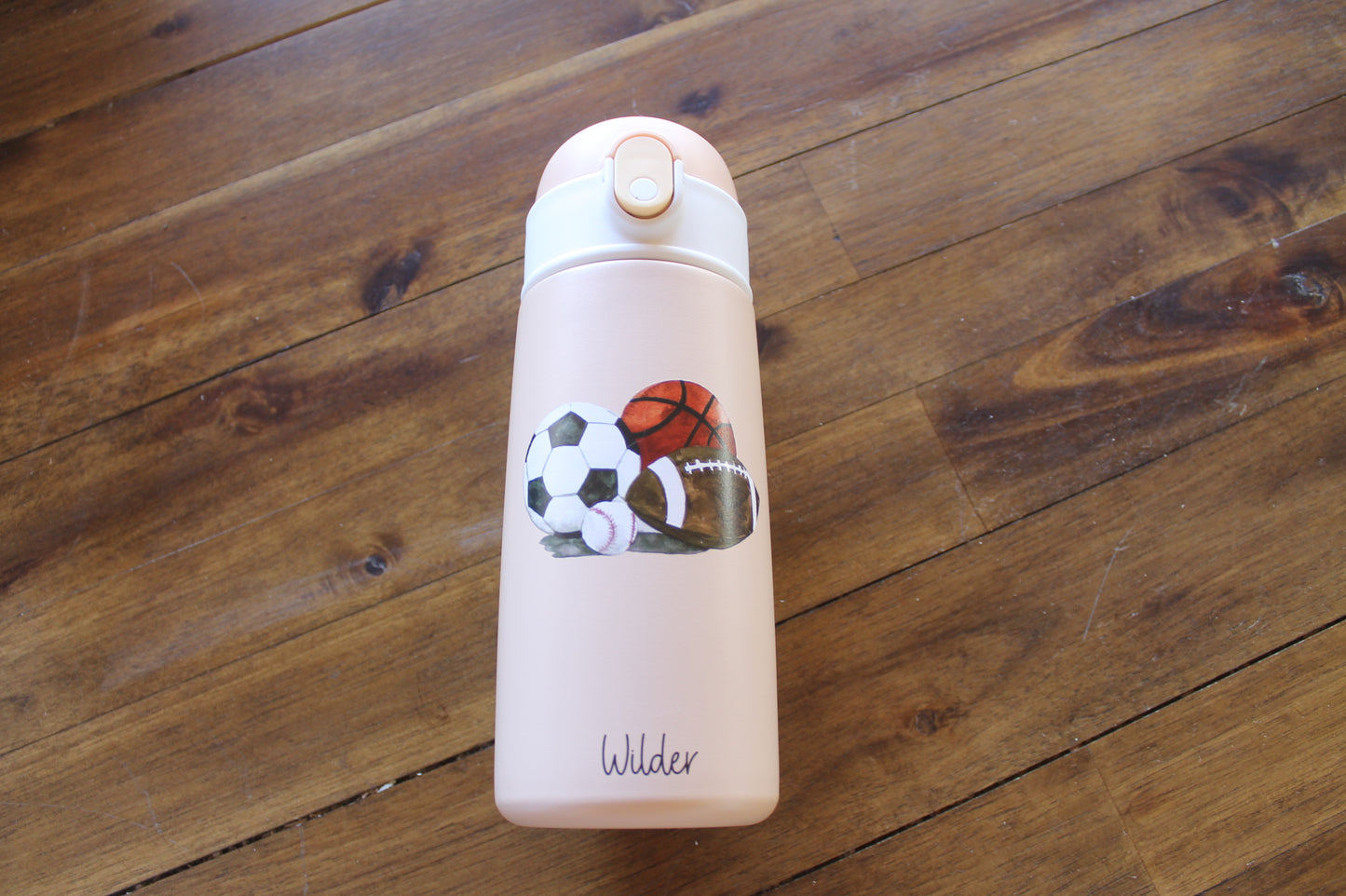 Wilder Sports Kids Water Bottle w/button lid in Tan