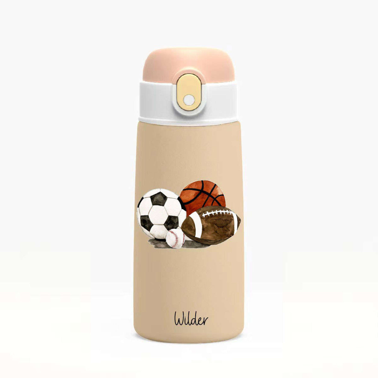 Wilder Sports Kids Water Bottle w/button lid in Tan